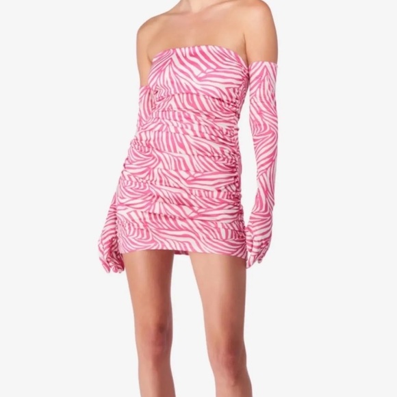 NWOT Miscreants Pink & White Zebra Cupid Mini Dress With Gloves Size US 4 / UK 8 - Picture 2 of 5